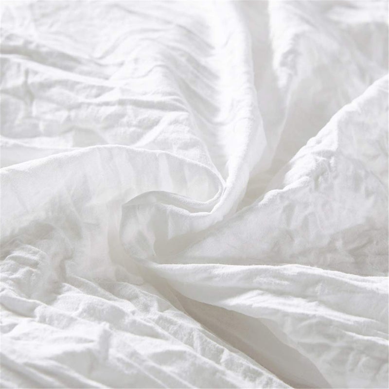 MOOWOO Ruffle Duvet Cover Set, Soft and Breathable Washed Microfiber 3pcs Bedding Set, Shabby Chic Farmhouse Duvet Cover and Pillow Shams, Zipper Closure & Corner Ties, Easy Care -(White, Queen) - Image 5